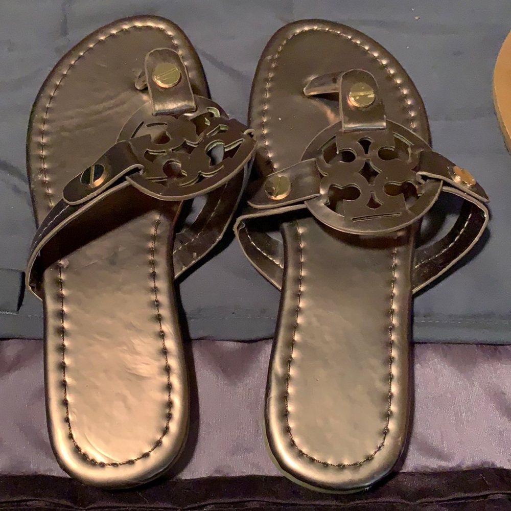 Cut copper colored sandals